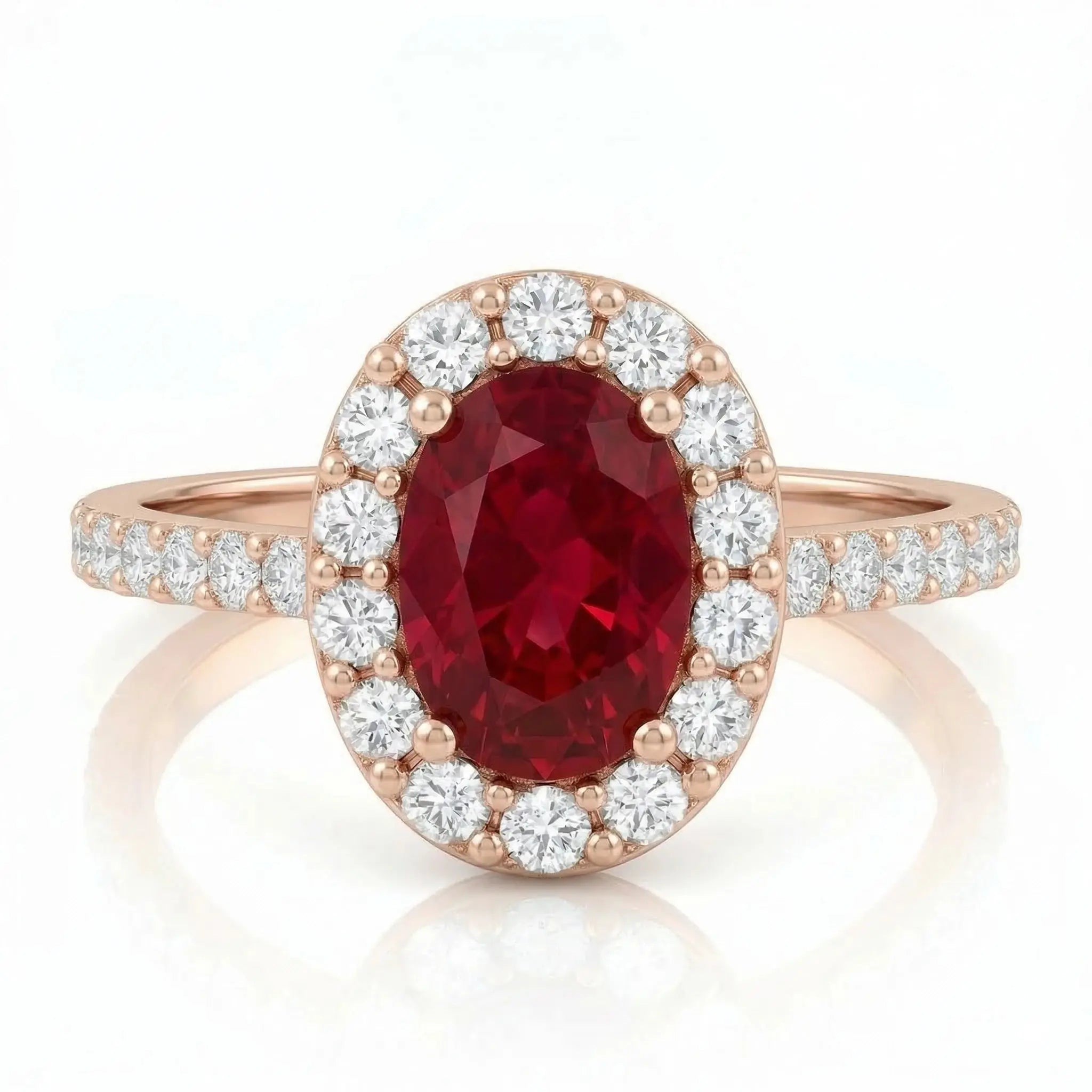 PEONY OVAL HALO RUBY RING Chloe's Jewellers