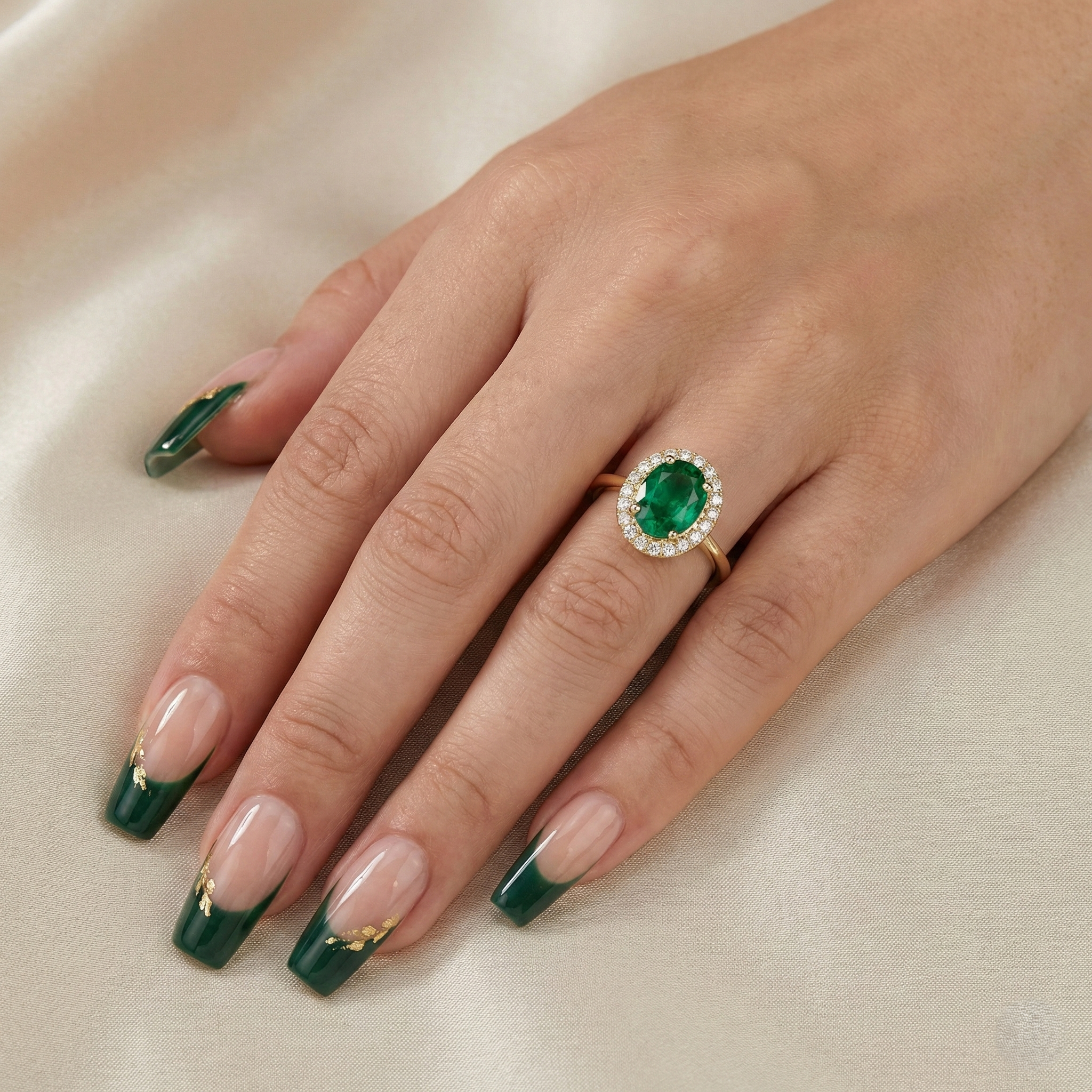 1.32ct Oval Cut Emerald Halo Setting Engagement Ring