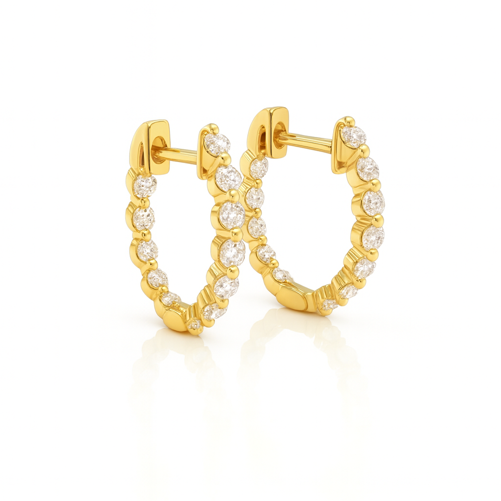 18K White Gold Claw Set In & Out Brilliant Cut Diamond Round Hoop Earrings 0.33CT