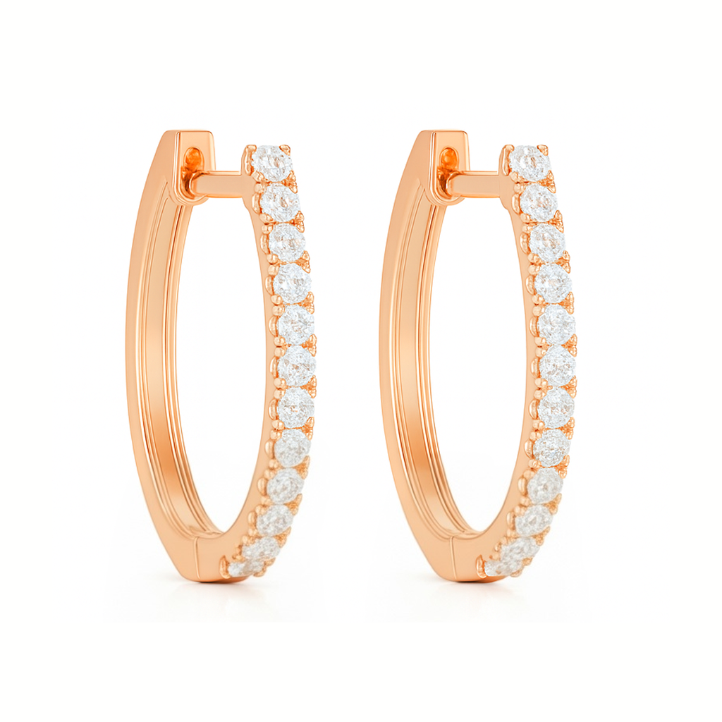Grain Set Oval Hoop Diamond Earrings 0.24CT