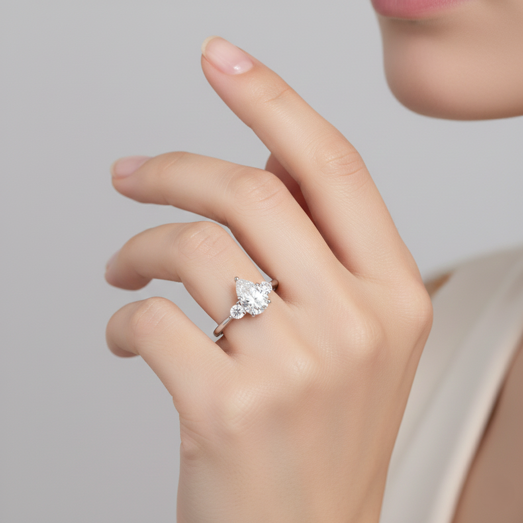 Bluebell Pear Cut Three Stone Diamond Ring