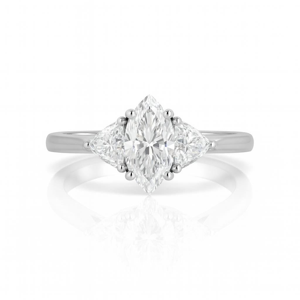Natural Marquise Diamond Trilogy Setting Engagement Ring