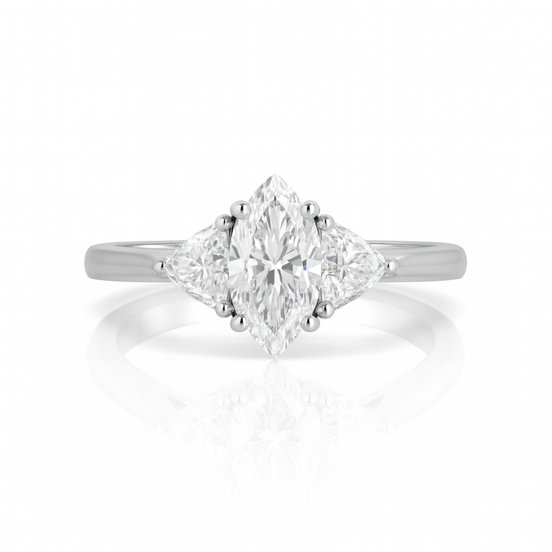 Natural Marquise Diamond Trilogy Setting Engagement Ring