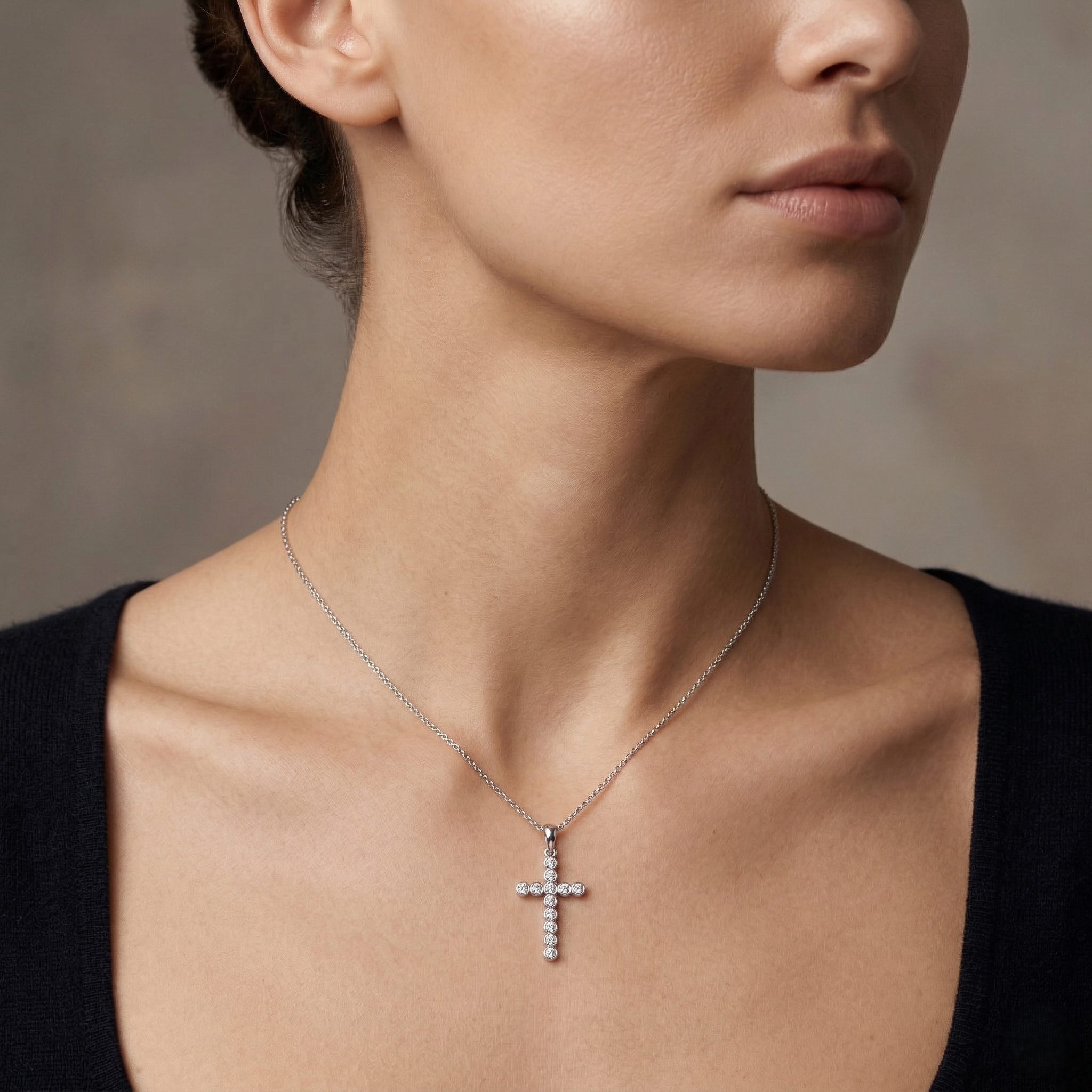 0.12ct Natural Diamond Cross Pendant Necklace in 18K White Gold