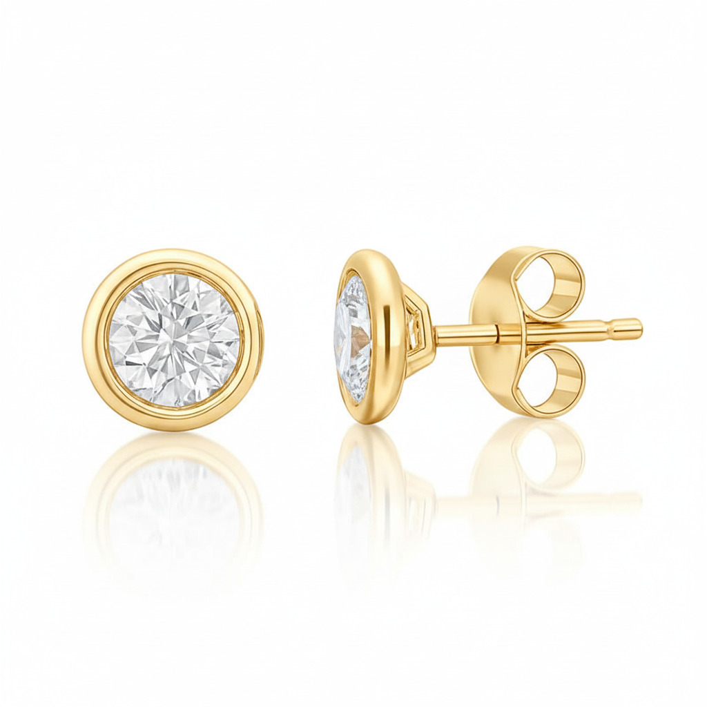 0.90ct Round Diamond Bezel Set Stud Earring, 18ct White Gold Chloe's Jewellers