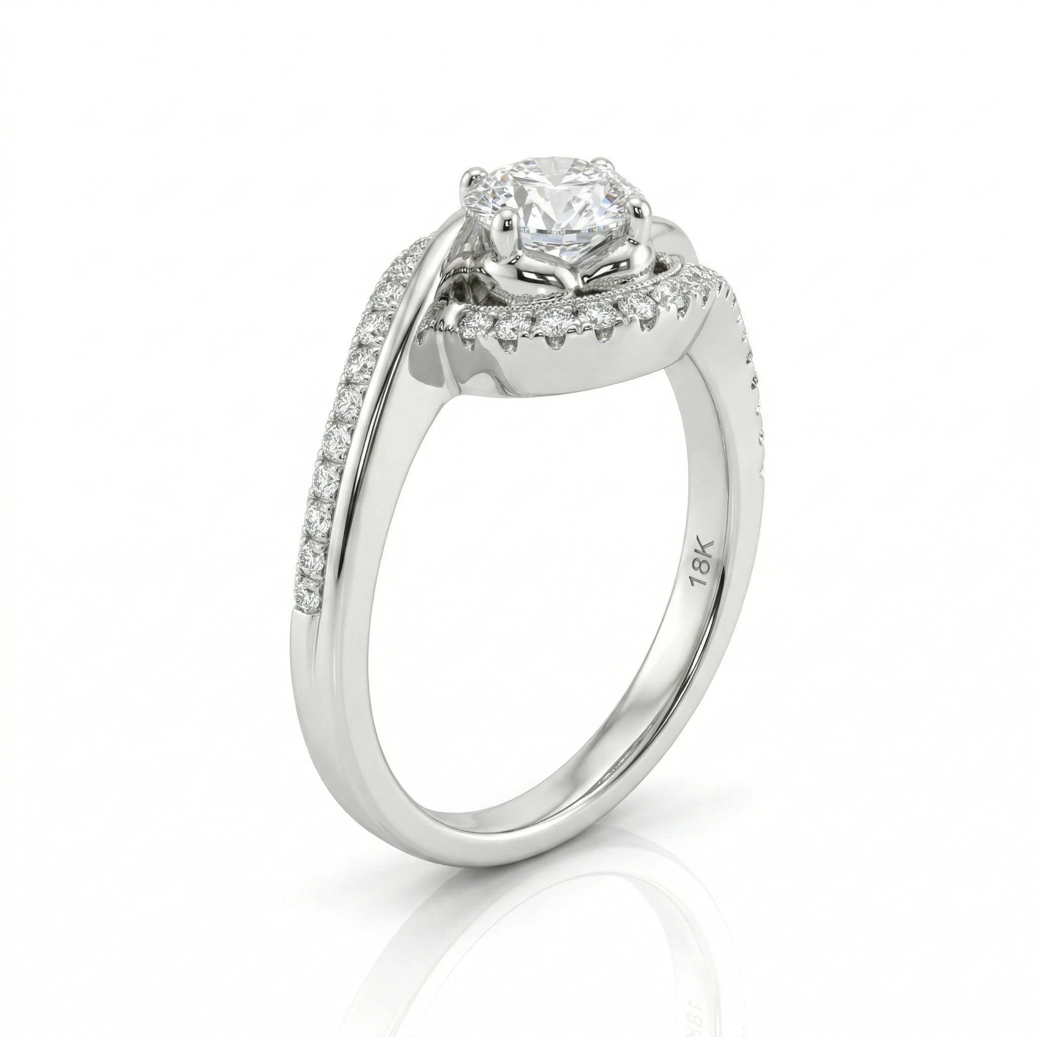 0.83ct GIA Round Cut Natural Diamond Semi Halo Engagement Ring, F / VS1 Chloe's Jewellers
