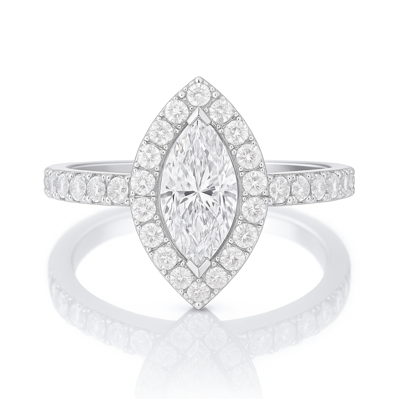 18k White Gold 0.50ct Marquise Diamond Halo Engagement Ring