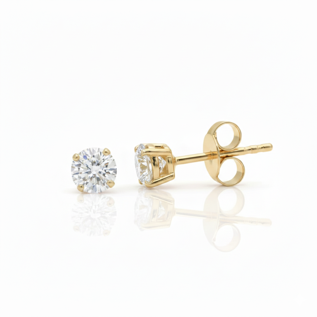 0.75cts Round Cut Lab Diamond Stud Yellow, 18ct White Gold