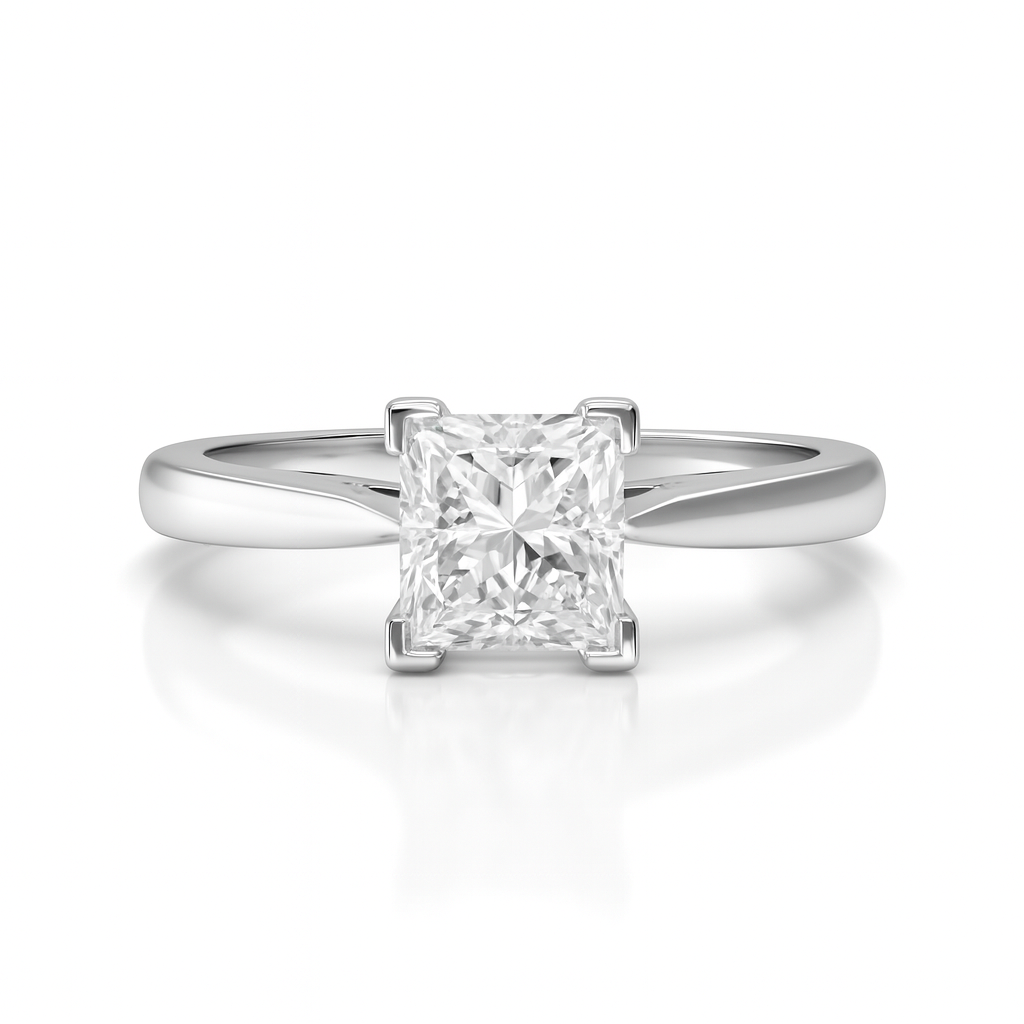 4 Prongs 0.69CT Natural Princess Cut Diamond Solitaire Setting Engagement Ring