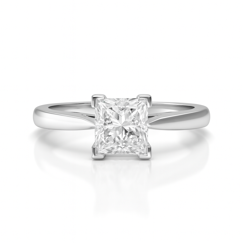 4 Prongs 0.69CT Natural Princess Cut Diamond Solitaire Setting Engagement Ring