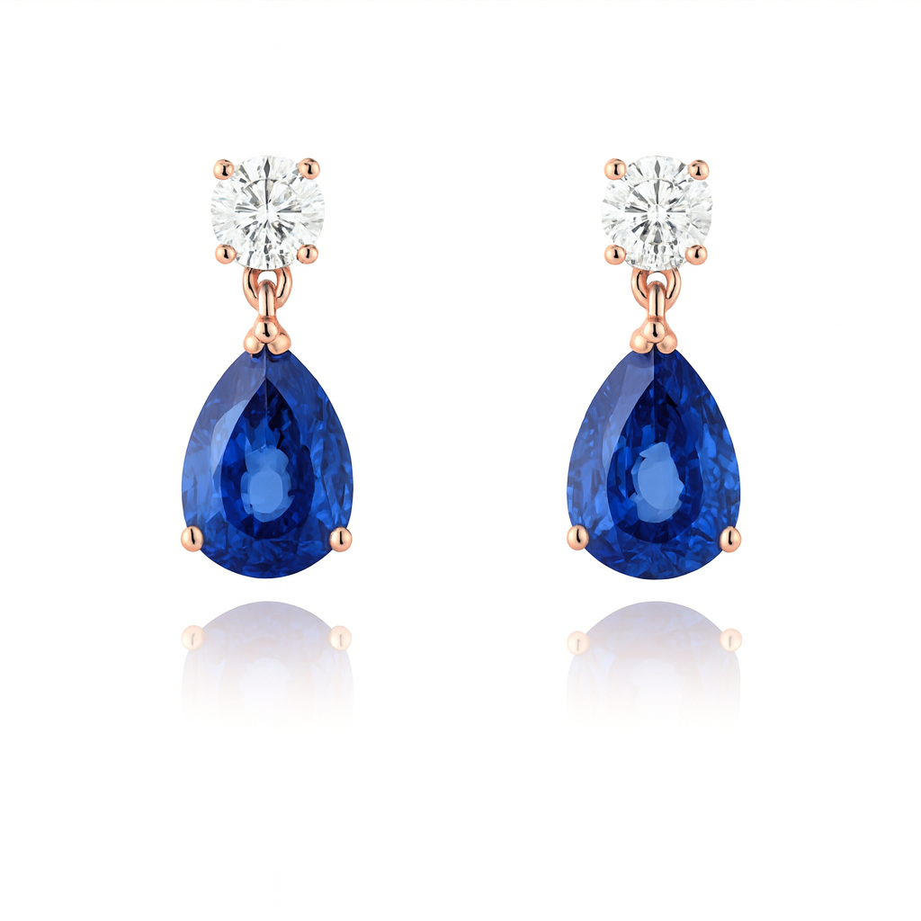 18K White Gold Pear Shape Blue Sapphire Drop Earrings 4ct