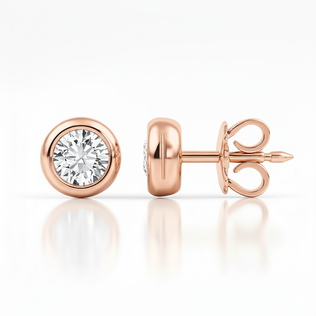 0.92ct Round Diamond Bezel Set Stud Earring, 18ct White Gold Chloe's Jewellers