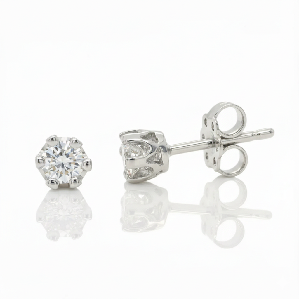 0.60ct 6 claw Round Cut Natural Diamond Stud Earrings, 18ct Yellow Gold