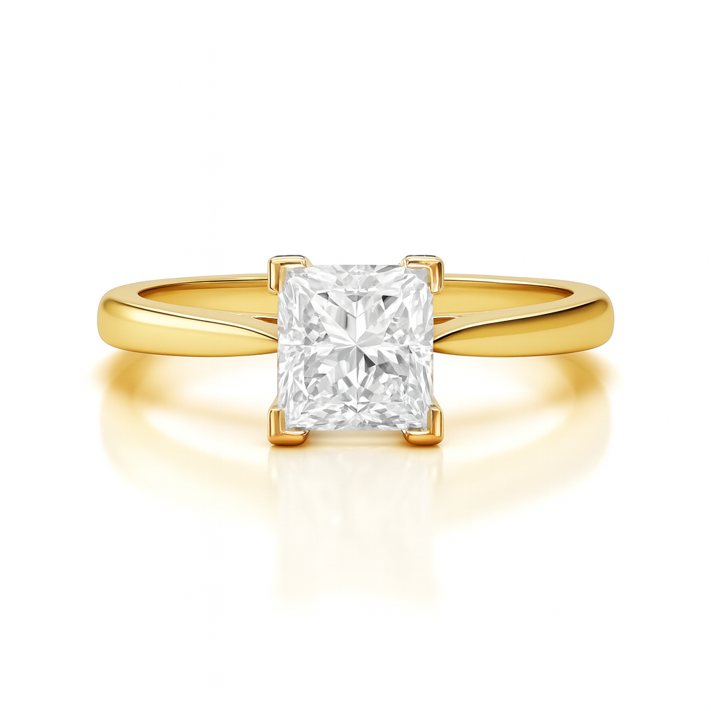 4 Prongs 0.69CT Natural Princess Cut Diamond Solitaire Setting Engagement Ring