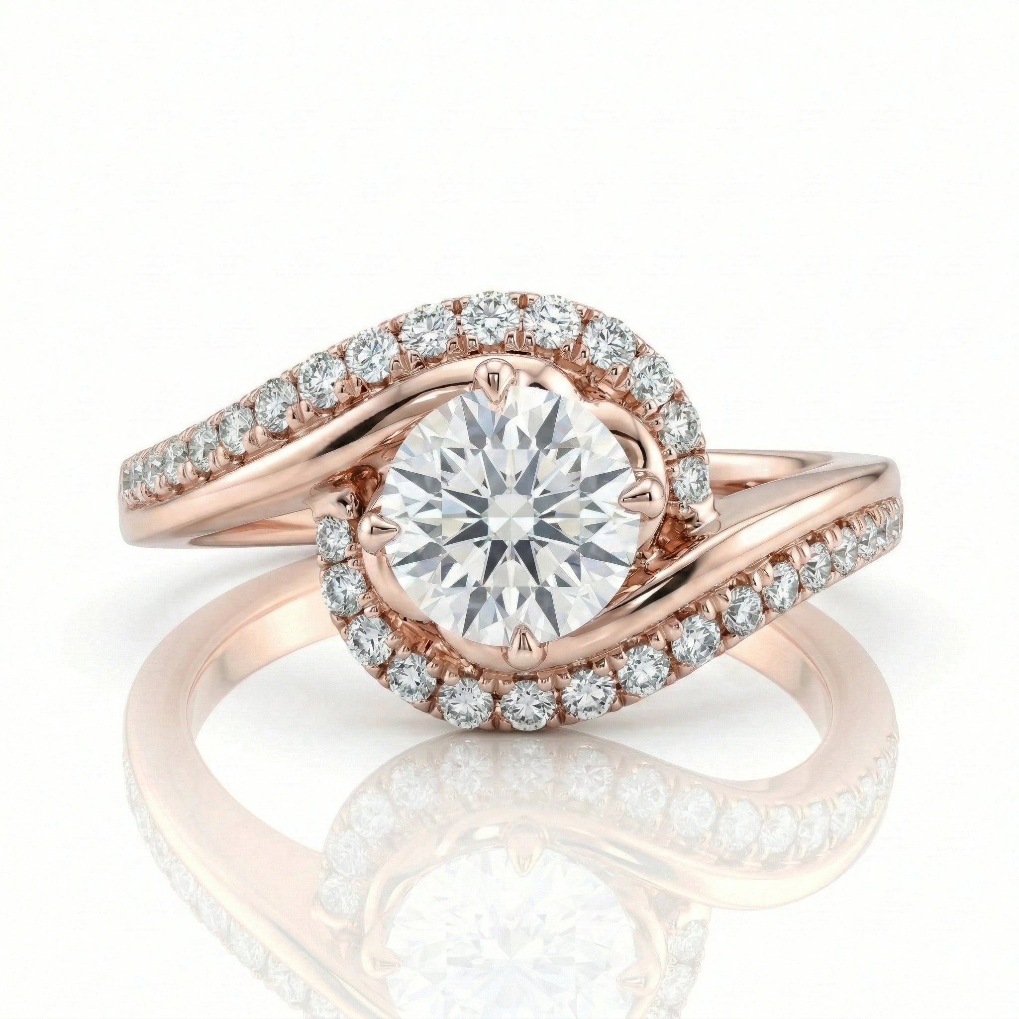 0.83ct GIA Round Cut Natural Diamond Semi Halo Engagement Ring, F / VS1 Chloe's Jewellers