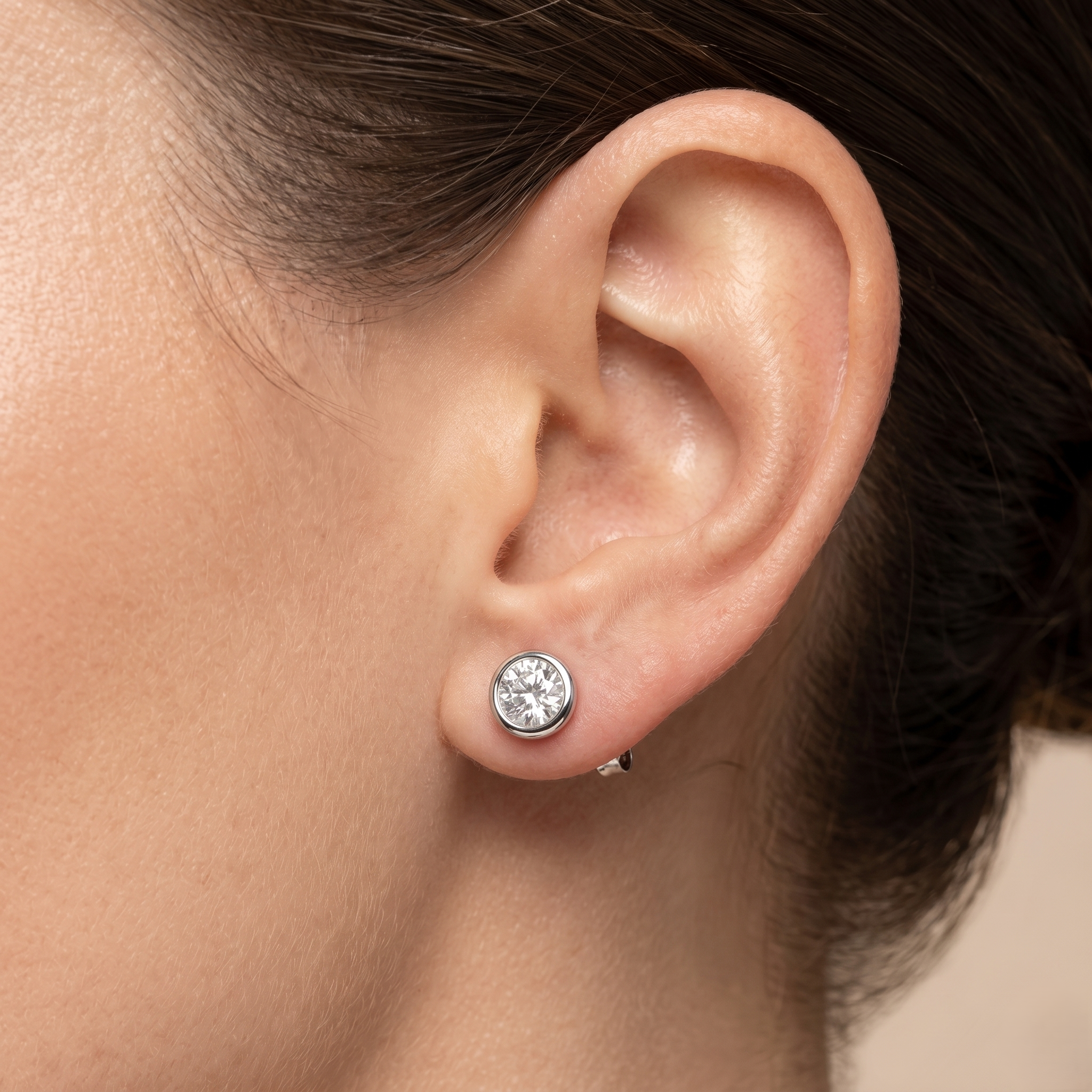 0.90ct Round Diamond Bezel Set Stud Earring, 18ct White Gold Chloe's Jewellers