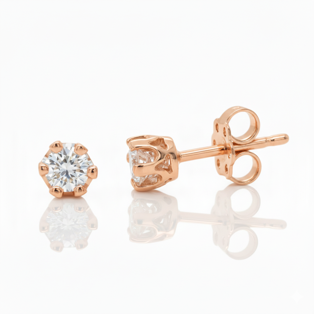 0.60ct 6 claw Round Cut Natural Diamond Stud Earrings, 18ct Yellow Gold