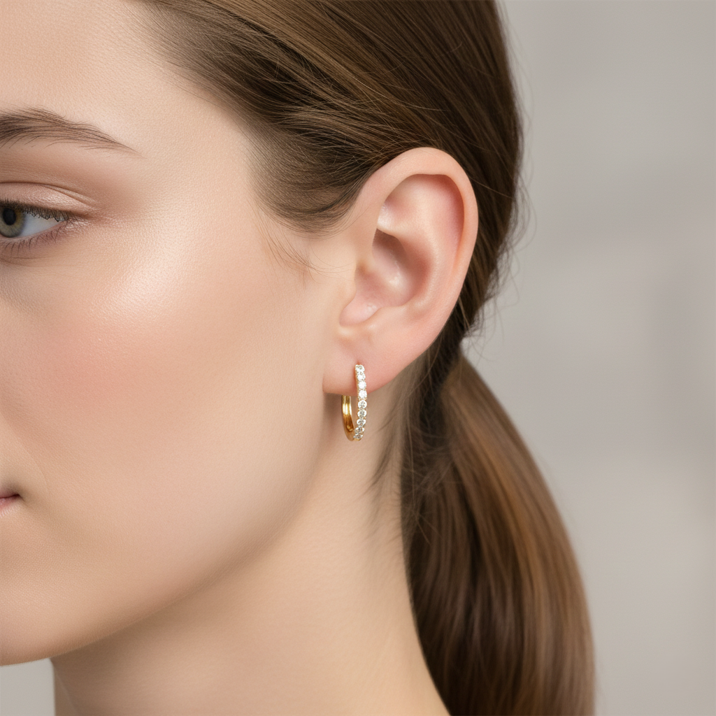 Grain Set Oval Hoop Diamond Earrings 0.20CT