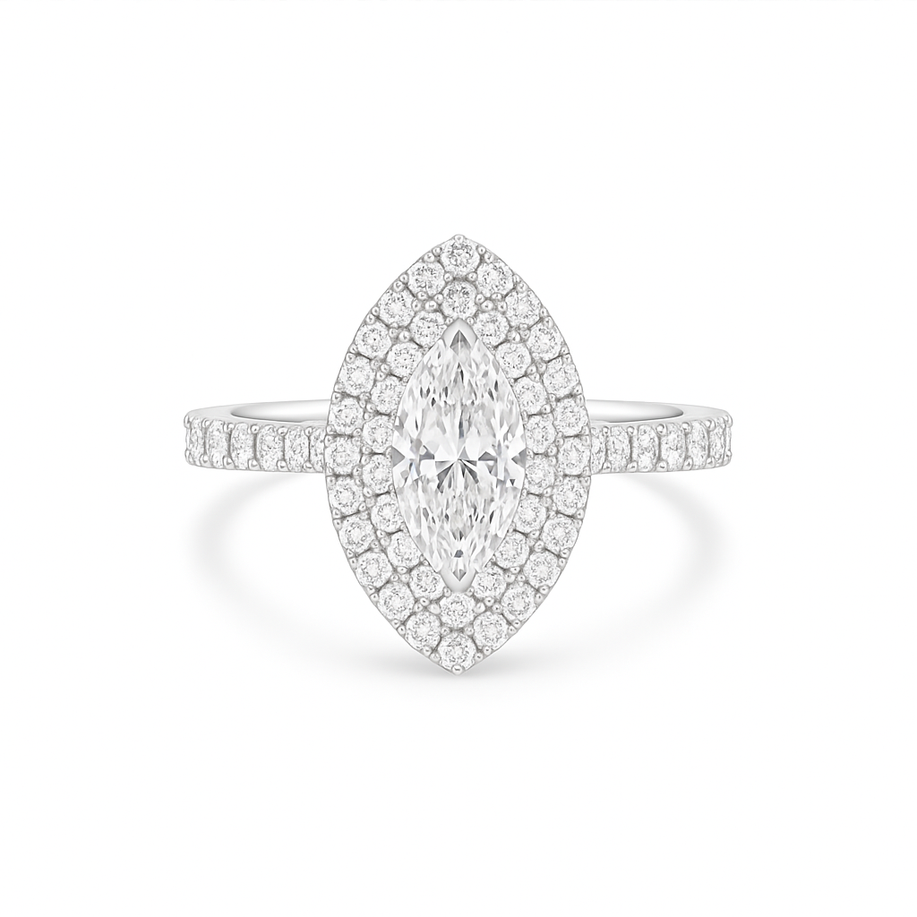 Daisy Double Halo Marquise Cut Diamond Ring