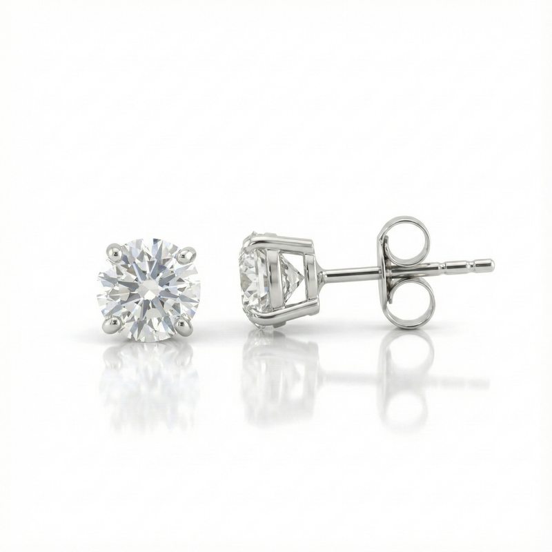 1.00ct Round Cut Lab Diamond Stud Earrings, 18ct White Gold