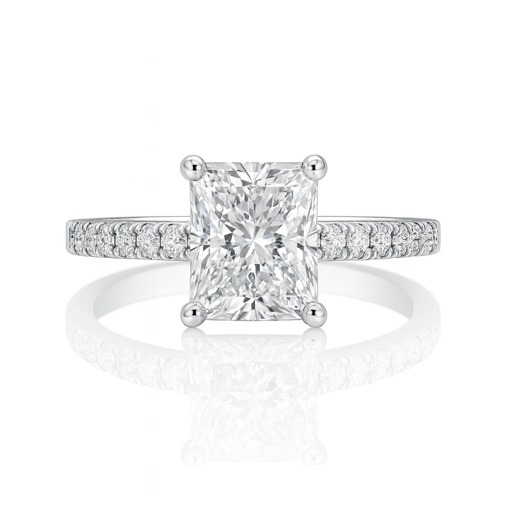 Natural Emerald Cut Diamond Cathedral Setting Engagement Ring 1.00CT