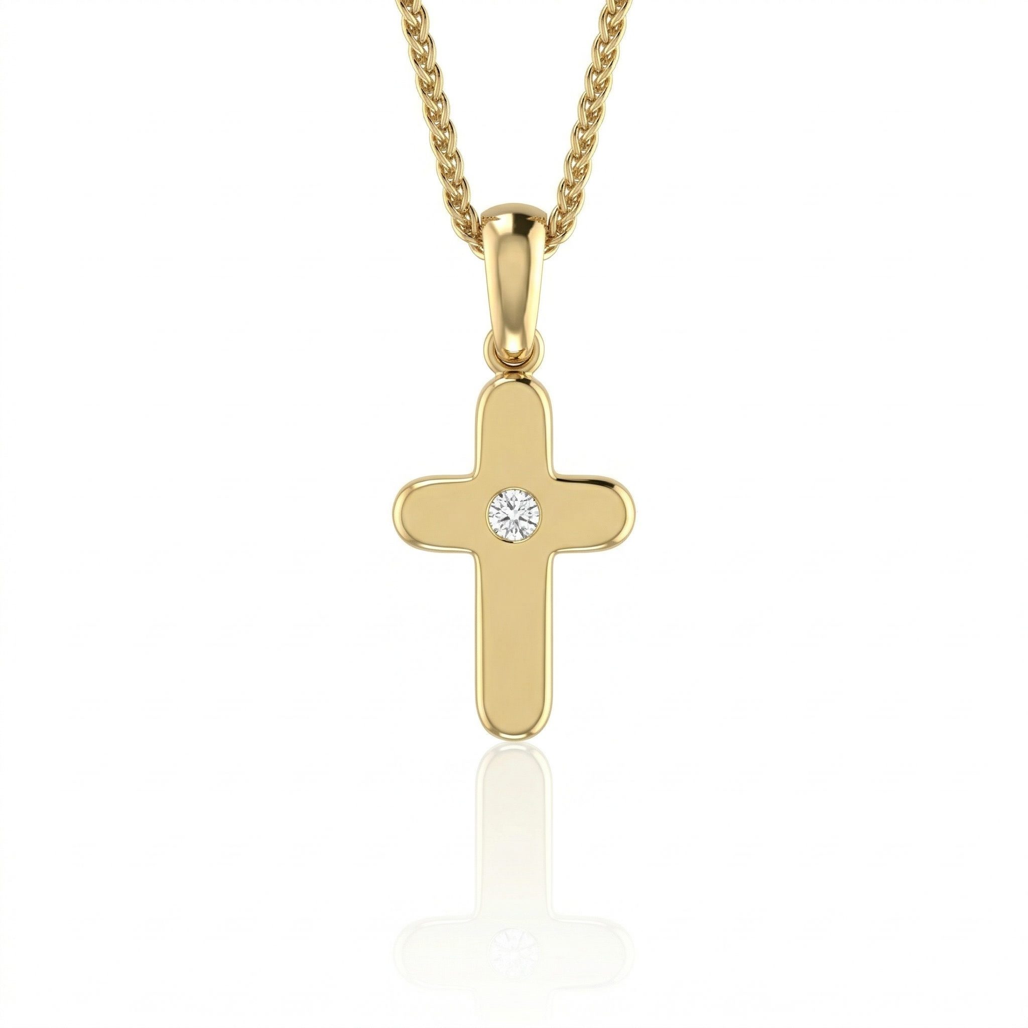 0.10ct Natural Diamond Cross Pendant Necklace in 18K Yellow Gold