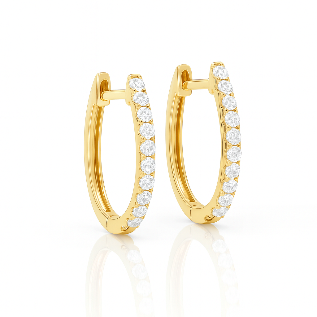 Grain Set Oval Hoop Diamond Earrings 0.20CT
