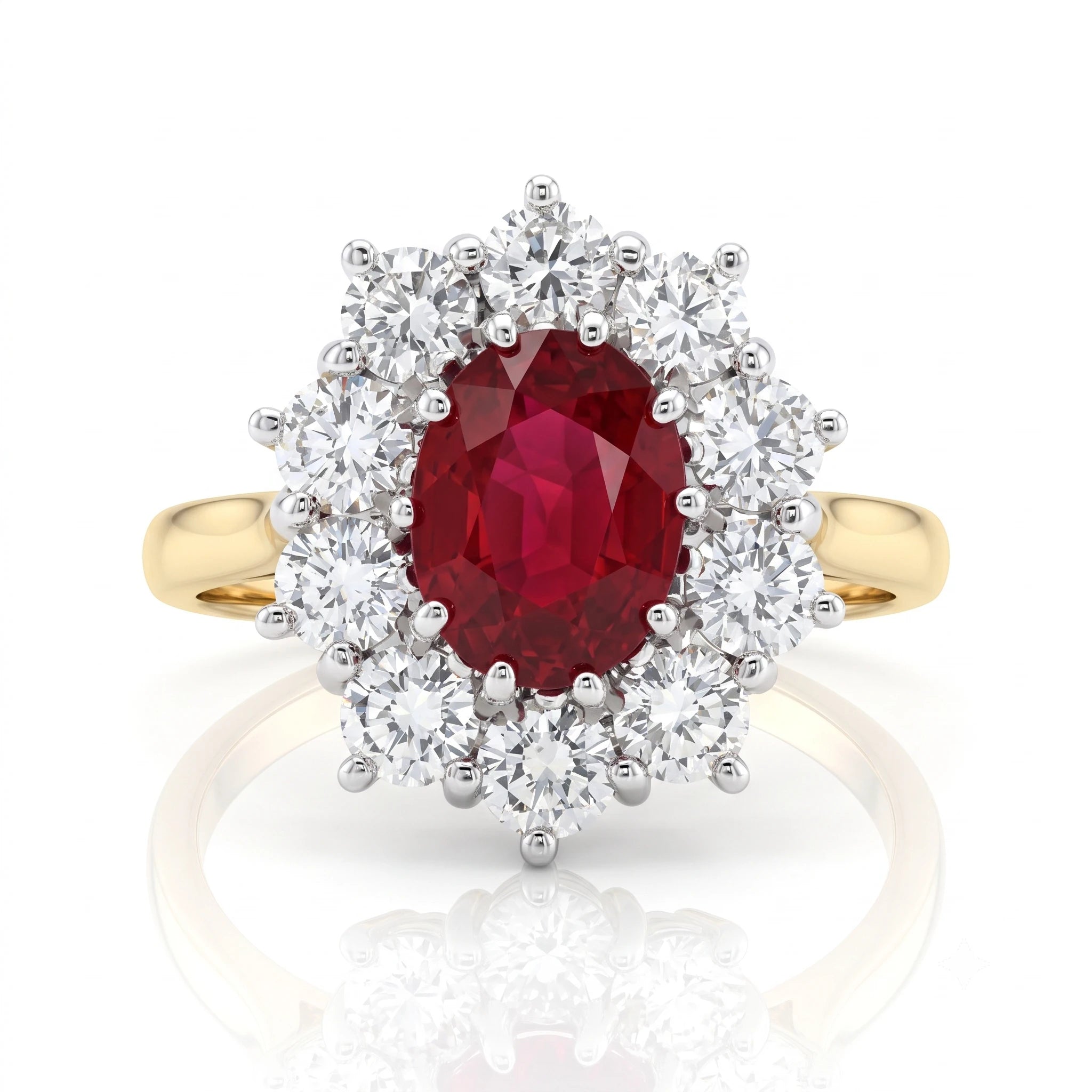 1.50ct Oval Shape Burma Ruby Halo Set Engagement Ring  - Mix Metal