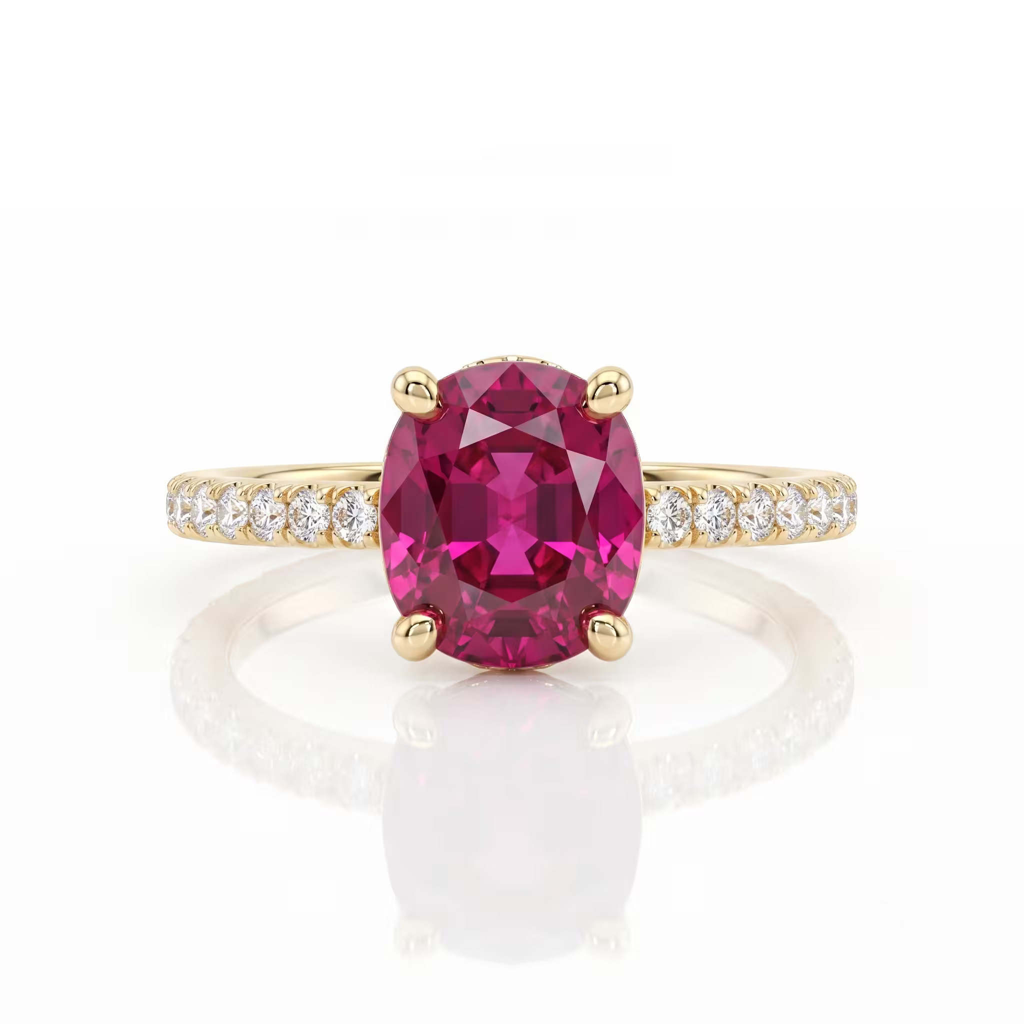 1.72ct Oval Cut Thai No Heat Ruby Engagement Ring - 18k Gold