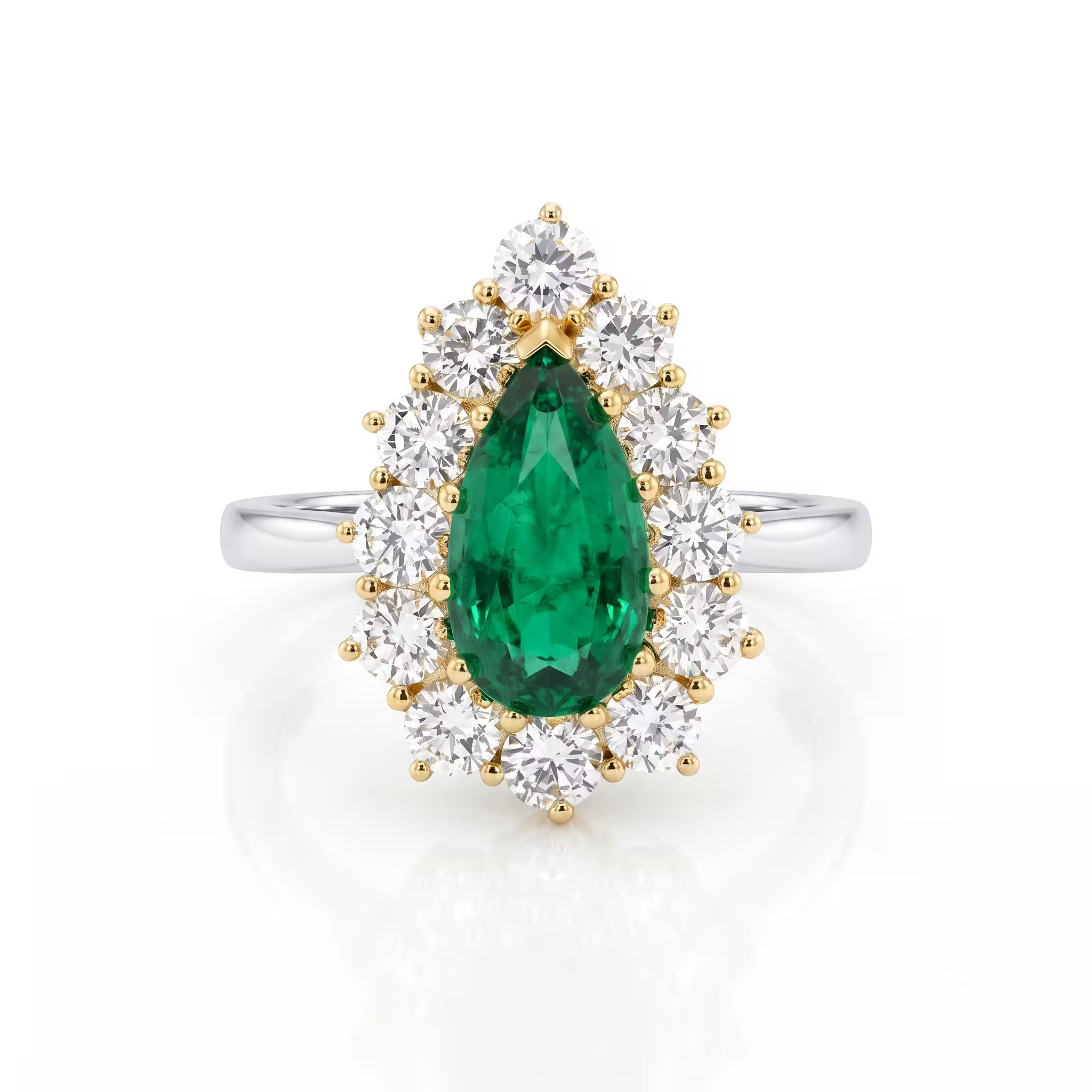 1.60ct Pear Cut Colombian Emerald Halo Setting Engagement Ring - 18K Gold