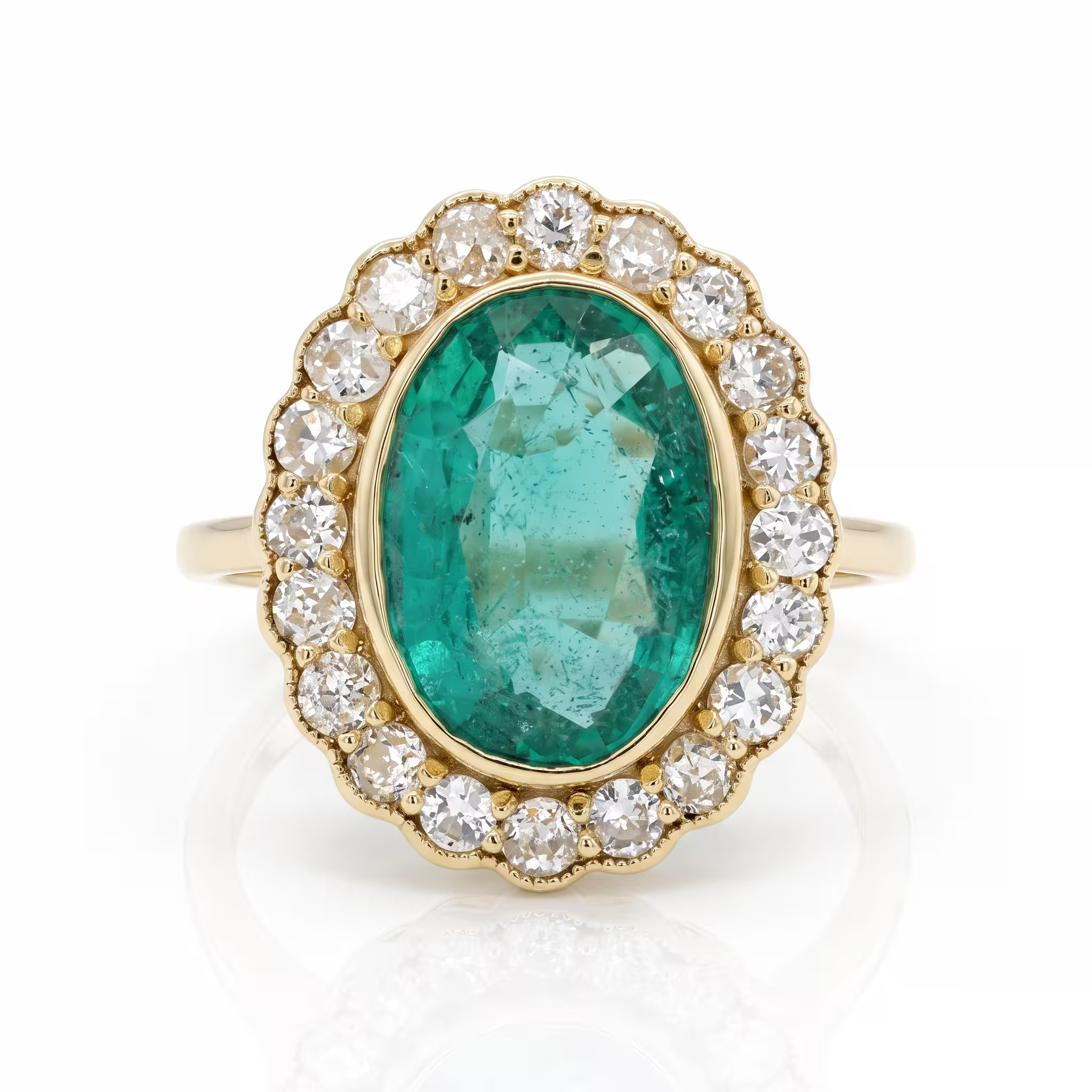 2.50ct Oval Cut Zambain Emerald Halo Setting Engagement Ring