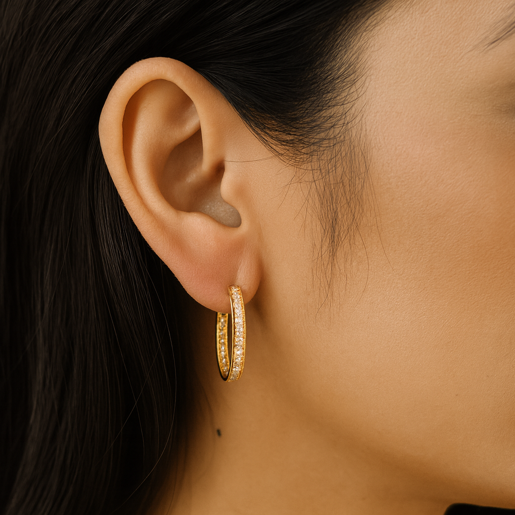 Pave set In Out Setting Diamond Gold Hoop Earring