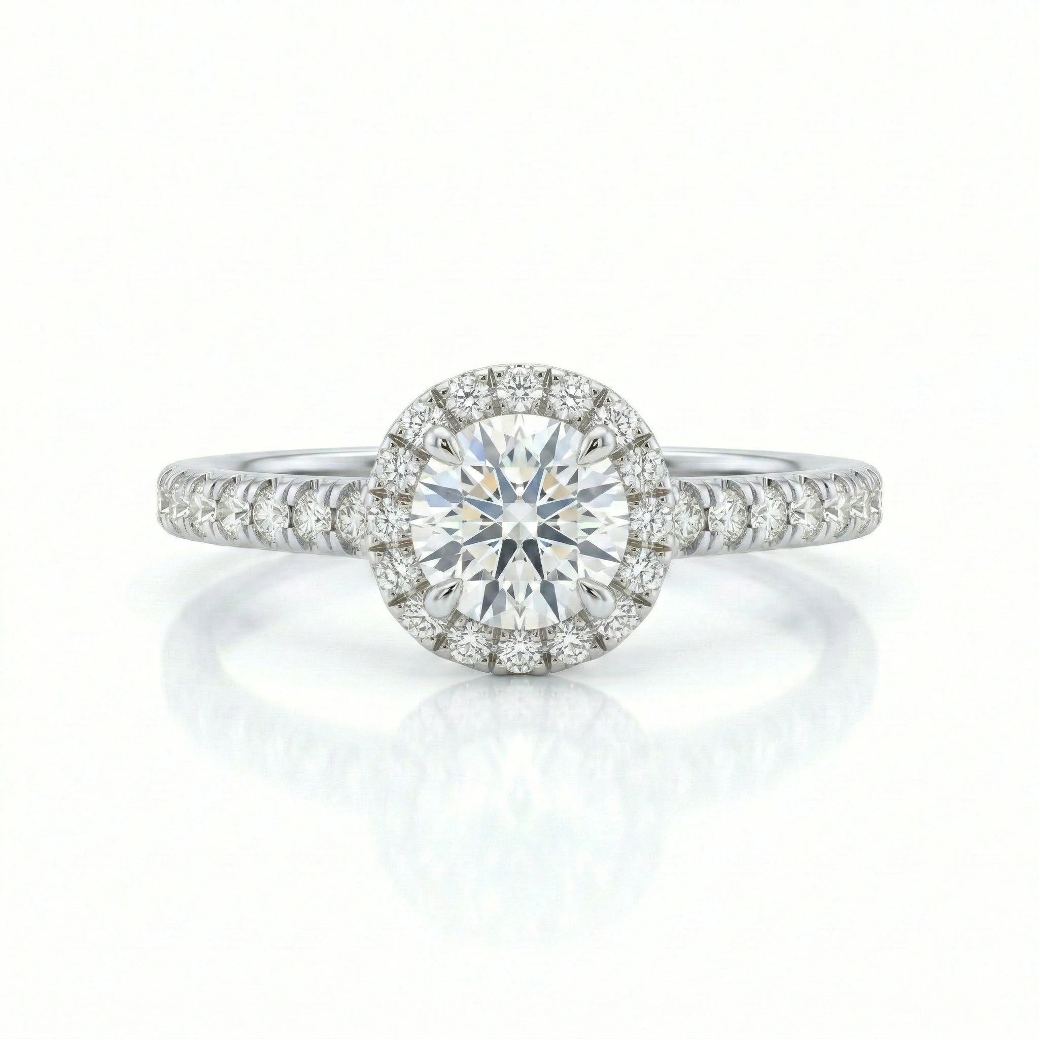 0.43ct GIA Round Cut Natural Diamond Halo Setting Engagement Ring, D / VS1 Chloe's Jewellers