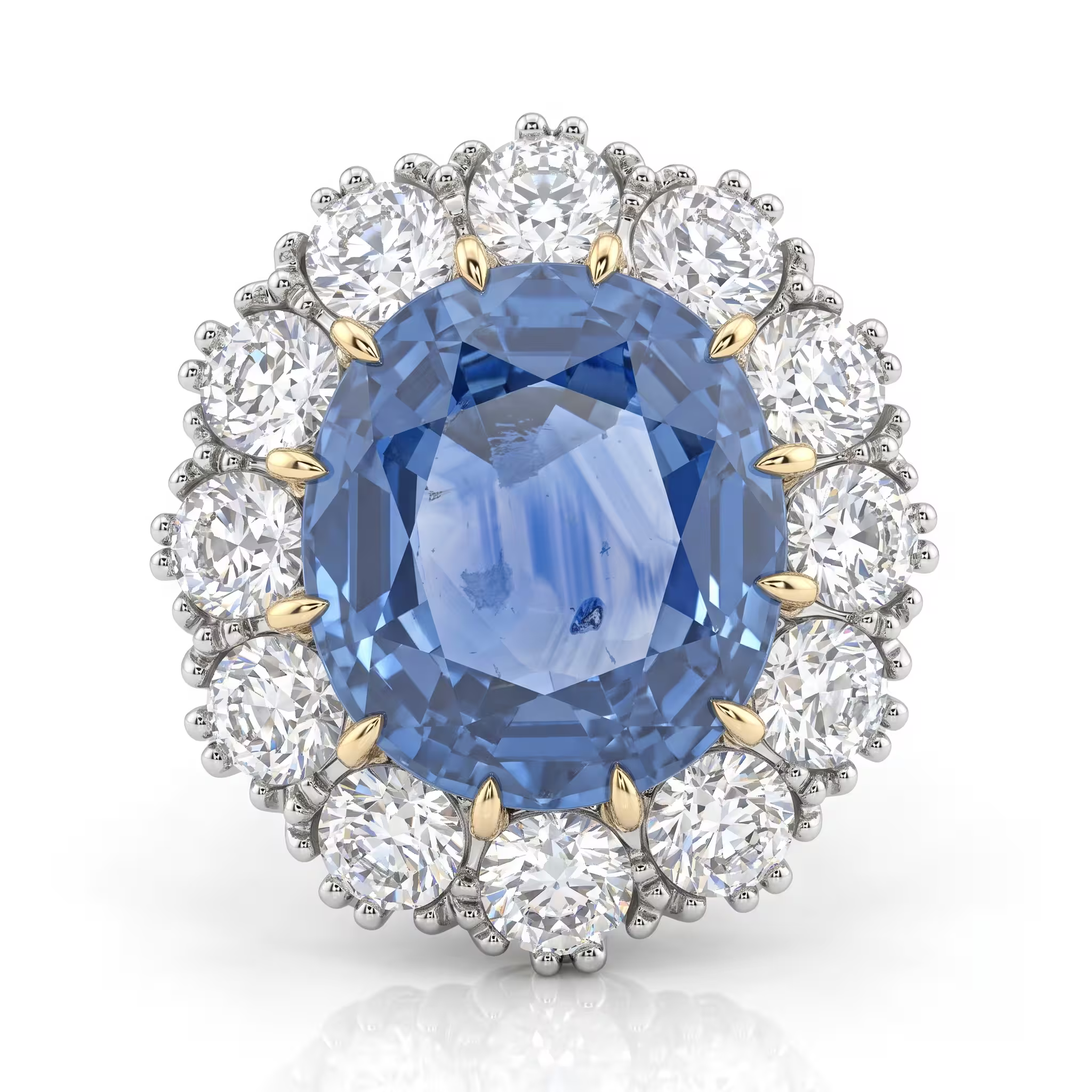 11.78ct Oval Cut No Heat Blue Sapphire Halo Setting Engagement Ring - Mix Metal Chloe's Jewellers