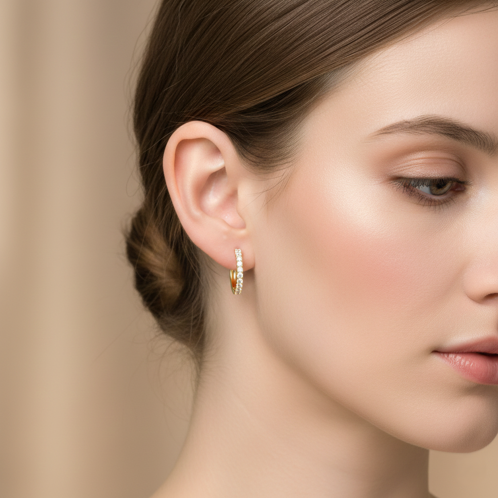 Grain Set Oval Hoop Diamond Earrings 0.24CT