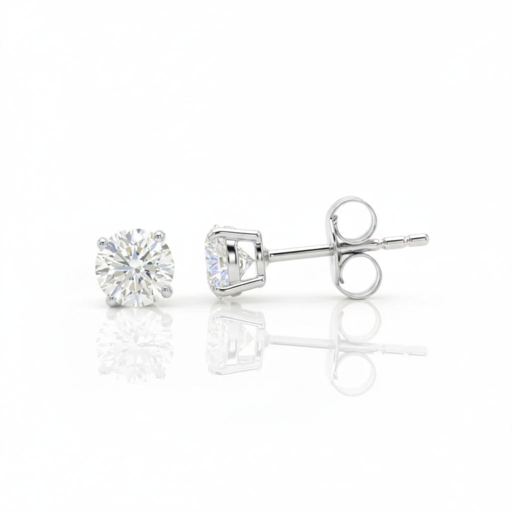 1.04ct Round Cut Natural Diamond Stud Earrings, 18ct Yellow Gold