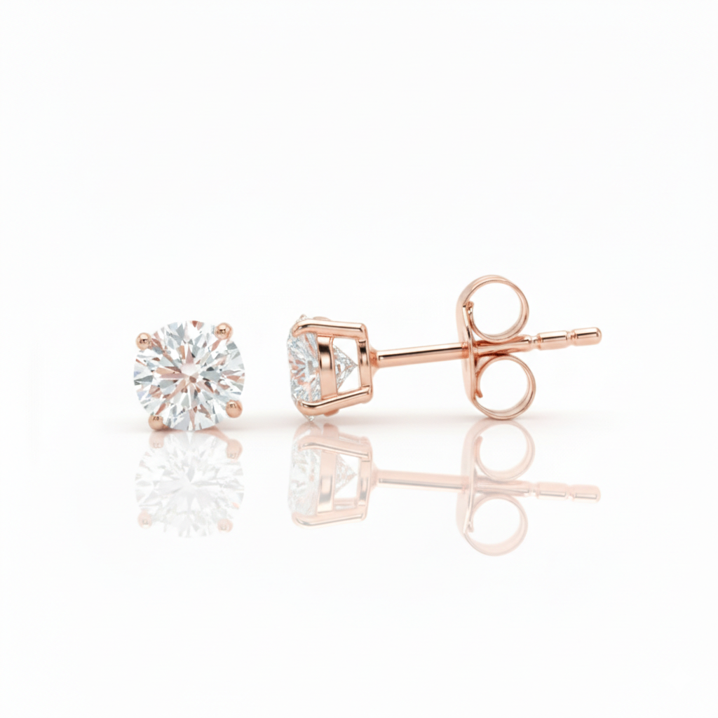 1.04ct Round Cut Natural Diamond Stud Earrings, 18ct Yellow Gold