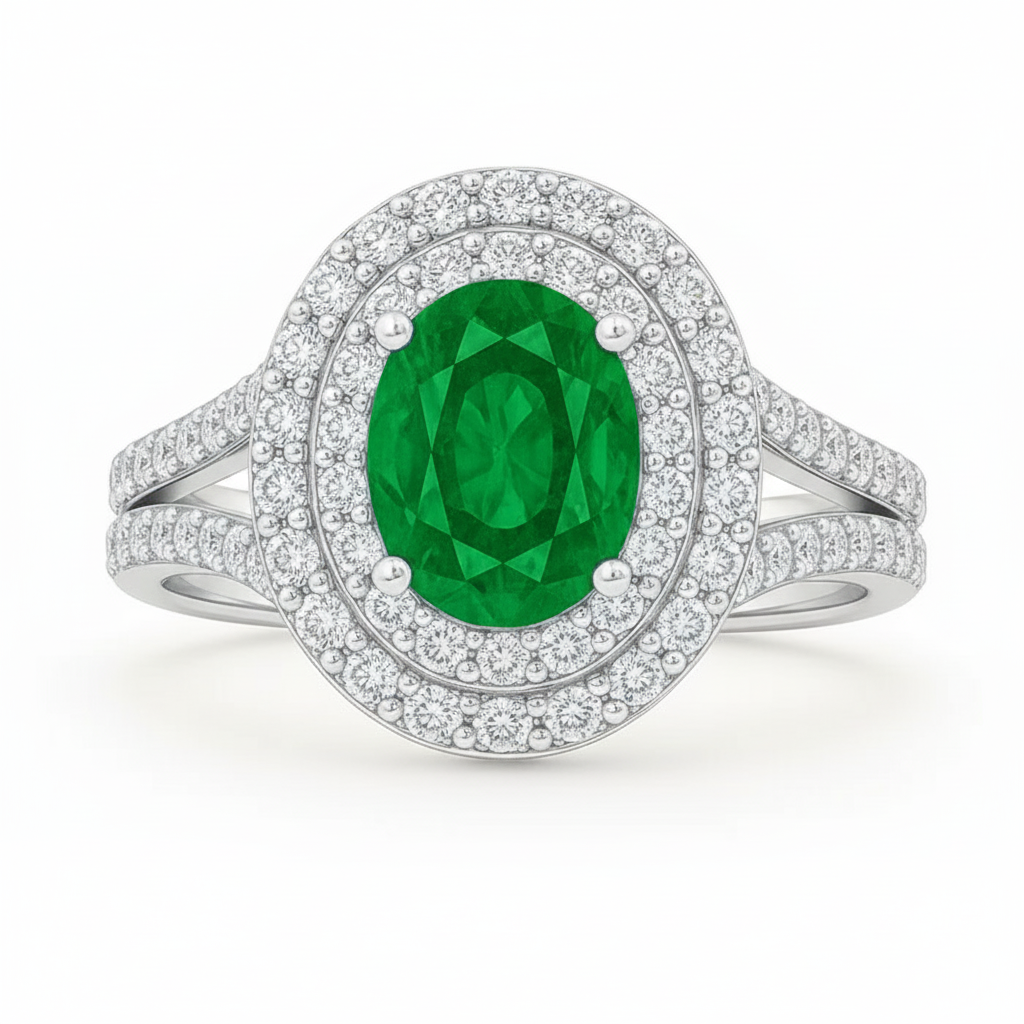 Jasmine Oval Halo Emerald Ring