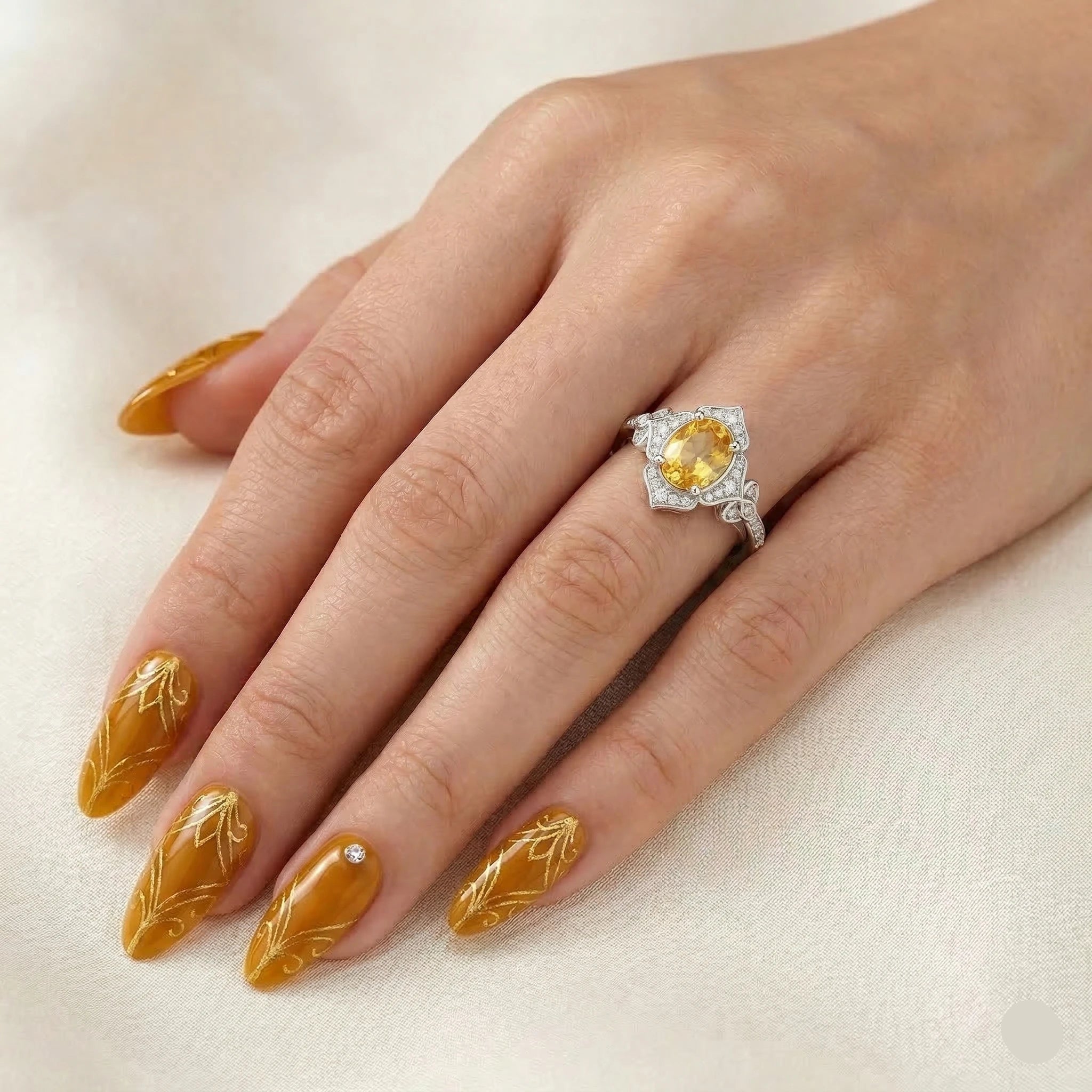 1.47ct Yellow Sapphire Ring – Oval Halo, 18K Gold, F VS1 Diamonds