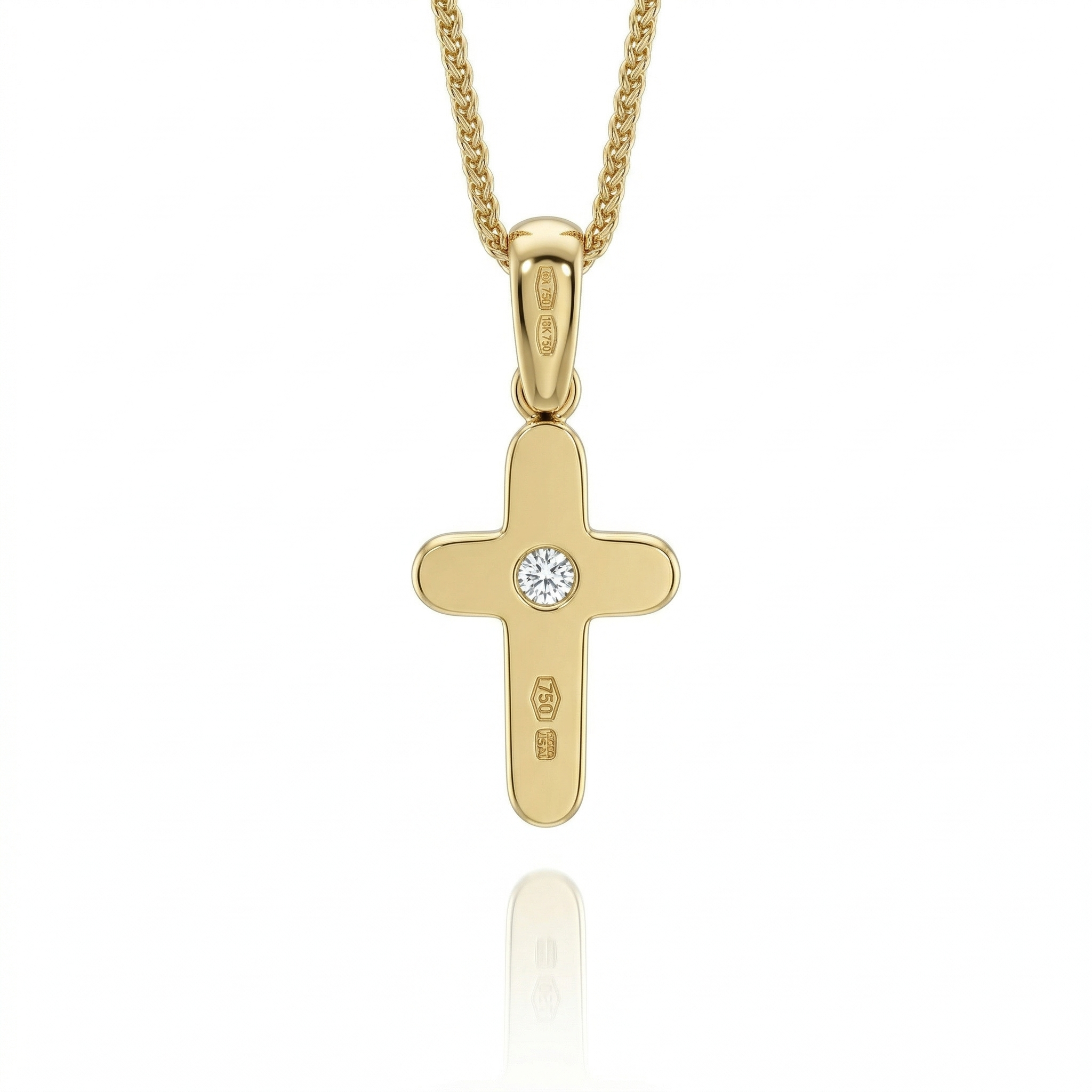 0.10ct Natural Diamond Cross Pendant Necklace in 18K Yellow Gold