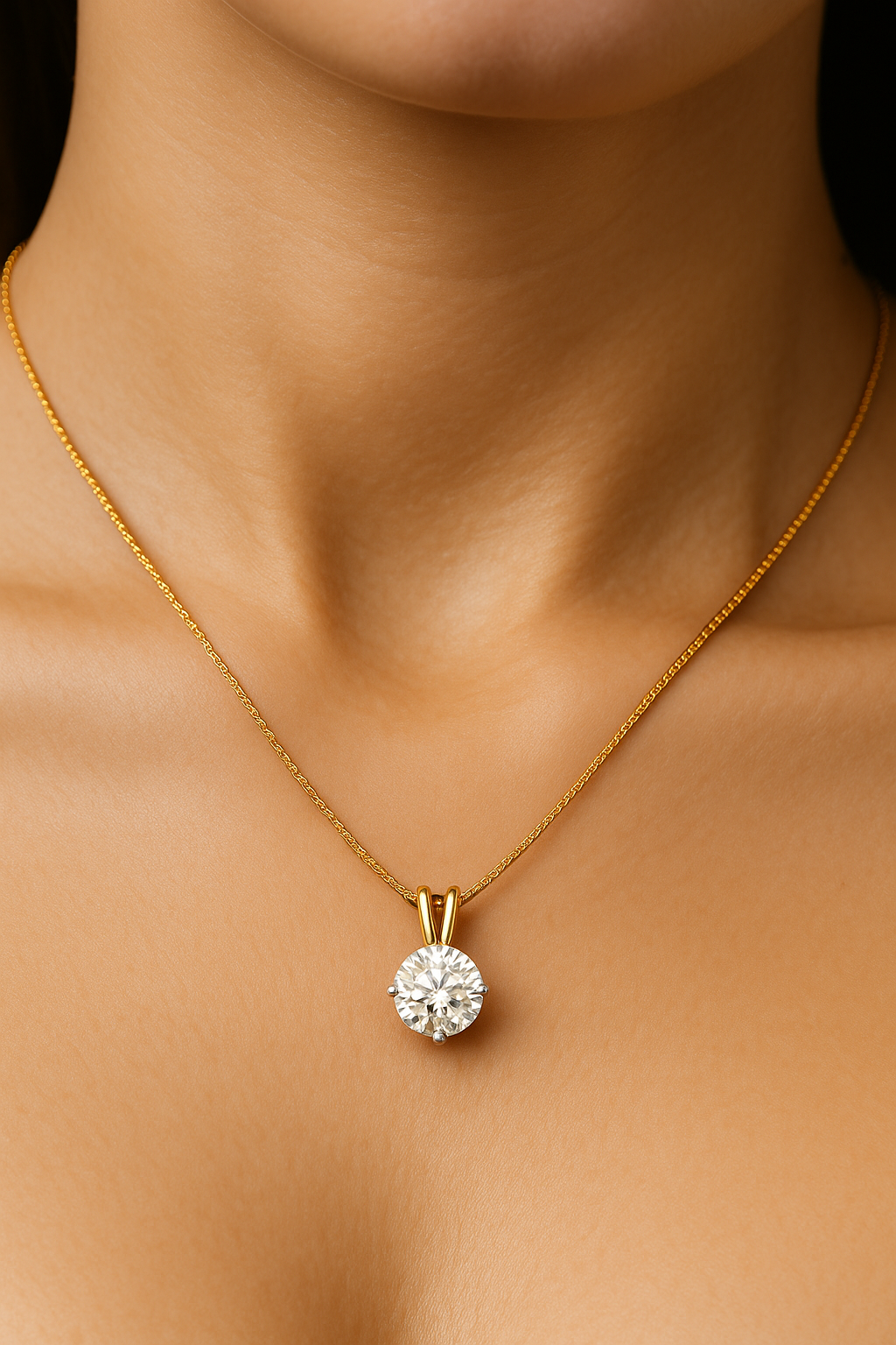 18K Yellow Gold Round Brilliant Cut Natural Diamond Solitaire Pendant Necklace 0.90CT