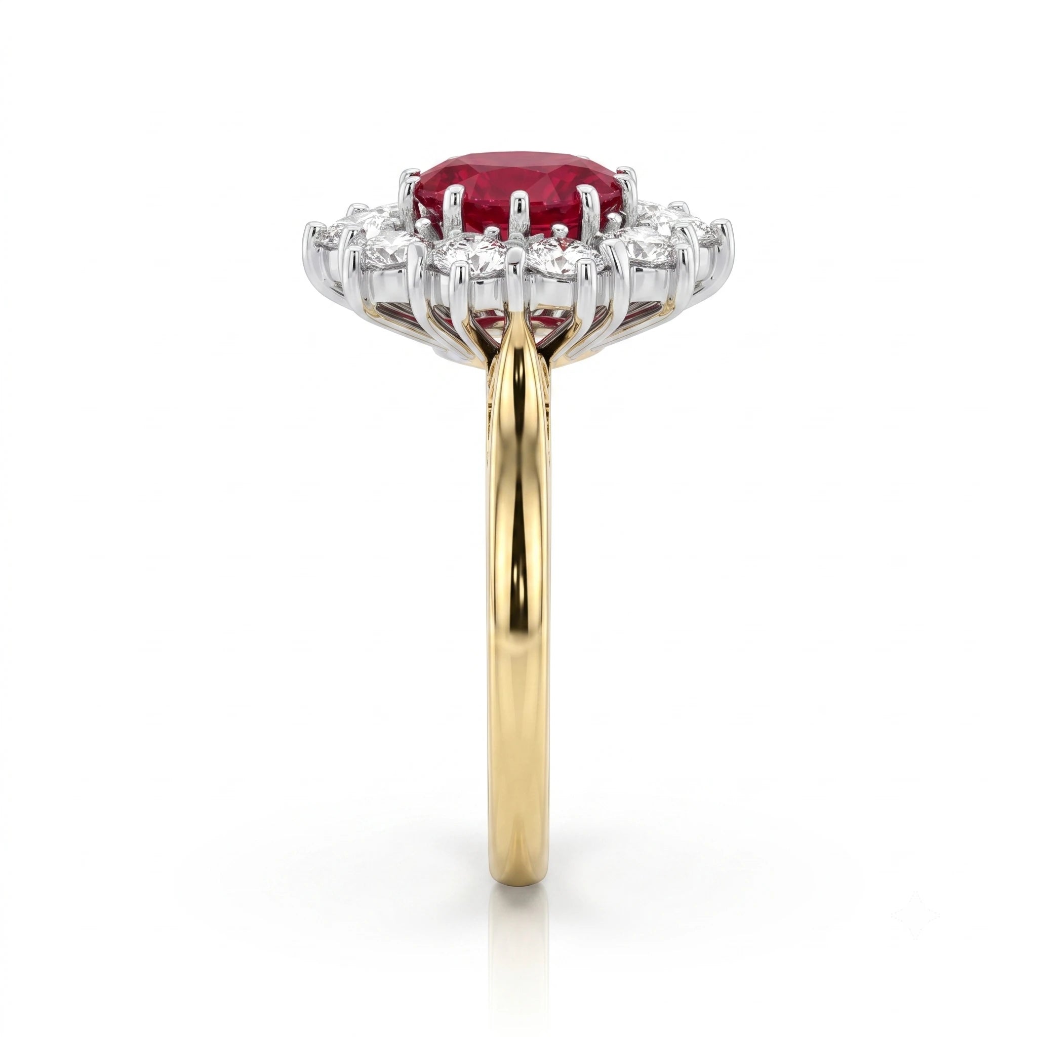 1.50ct Oval Shape Burma Ruby Halo Set Engagement Ring  - Mix Metal