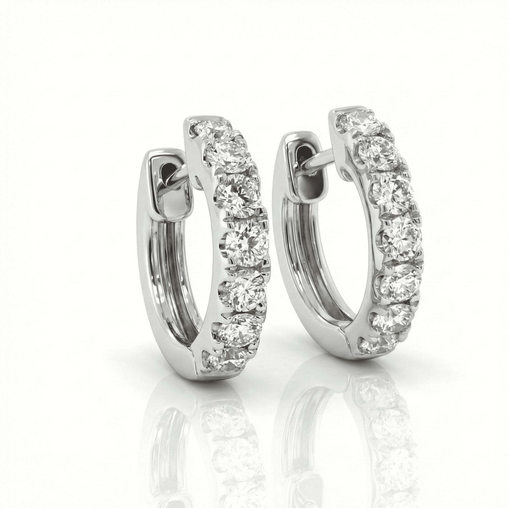 18K White Gold Brilliant Cut Diamond Round Hoop Earrings 0.48CT