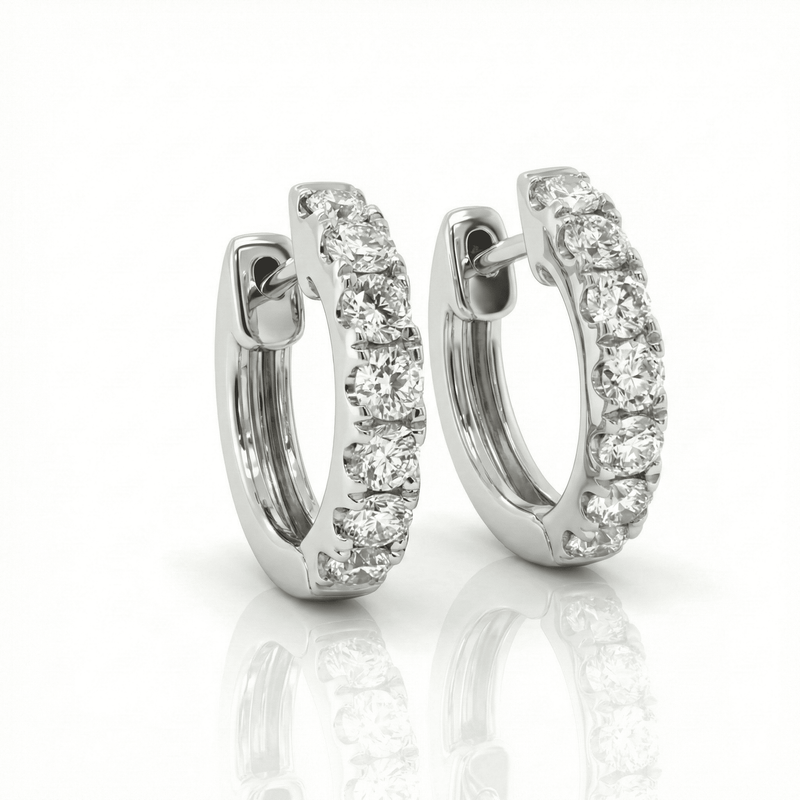 18K White Gold Brilliant Cut Diamond Round Hoop Earrings 0.48CT