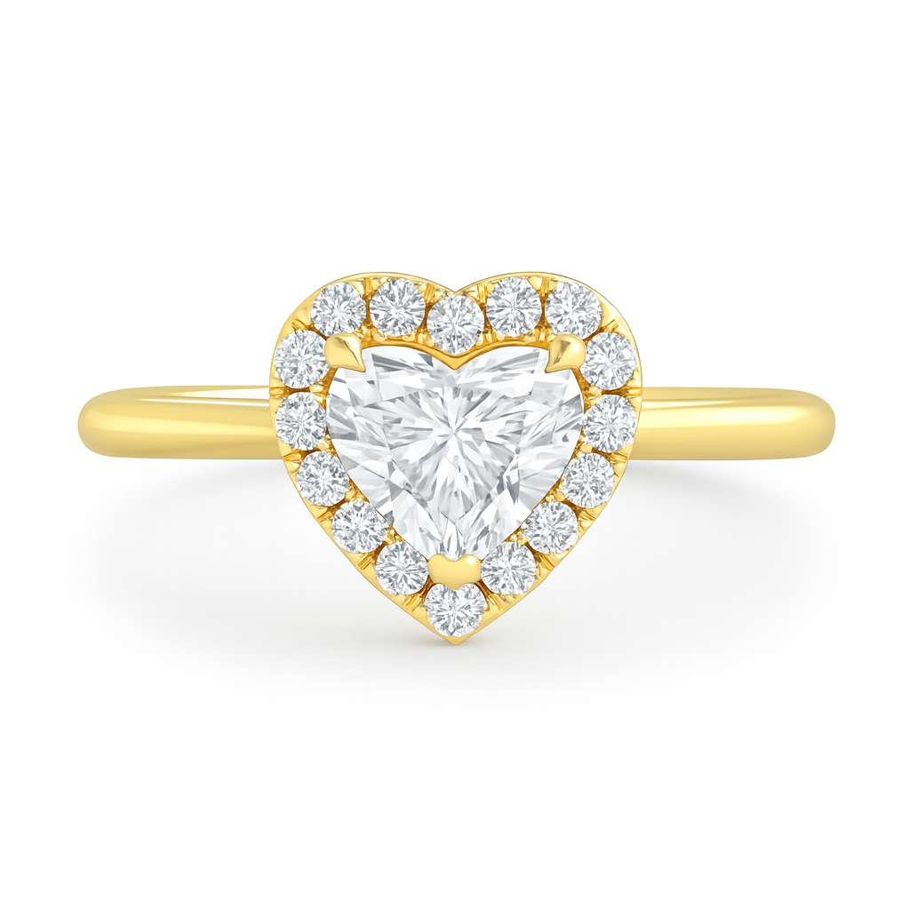 Poppy Heart Halo Diamond Ring – 18K Gold or Platinum