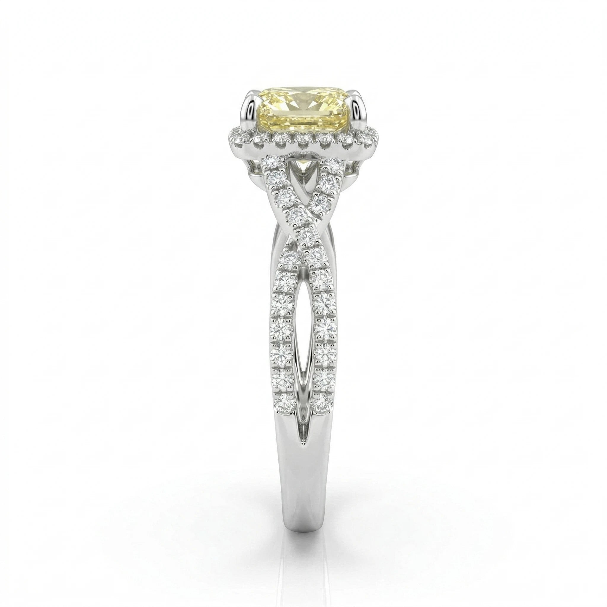 1.02ct GIA Natural Fancy Green Yellow Cushion Cut Halo Set Engagement Ring