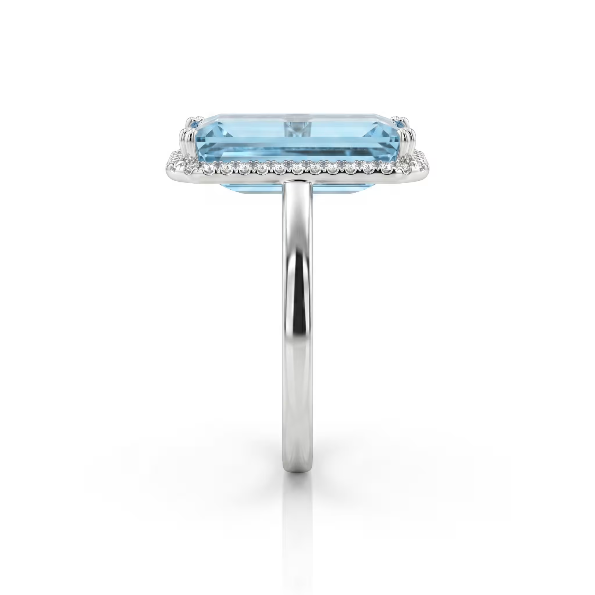 6.59ct Emerald Cut Aquamarine Stone Engagement Ring - 18K Gold