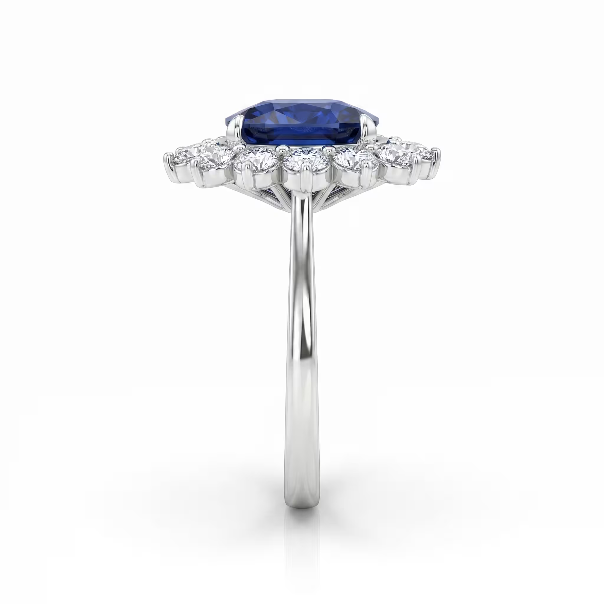 5.13ct Elongated Cushion Cut Sri Lanka Blue Sapphire Halo Setting Engagement Ring - Platinum Chloe's Jewellers