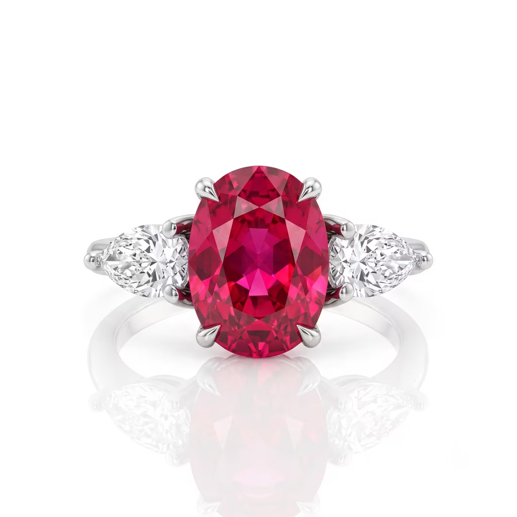3.00ct Oval Cut Africa No Heat Ruby Trilogy Engagement Ring - Platinum