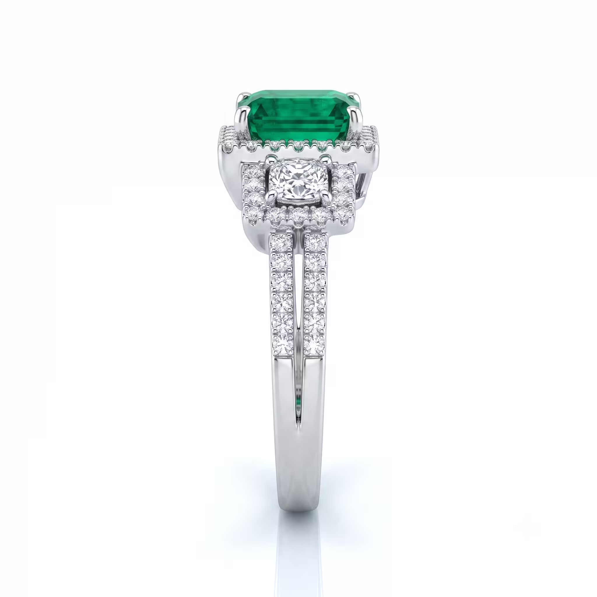 1.35ct Square Emerald Cut Colombian Emerald Halo Engagement Ring - Platinum